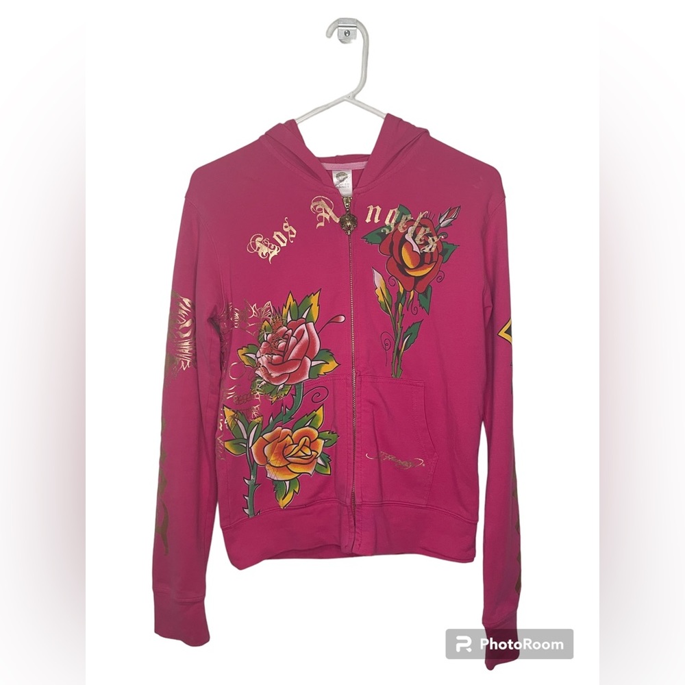 Men’s Ed Hardy Fuchsia Pink Zip Up Hoodie